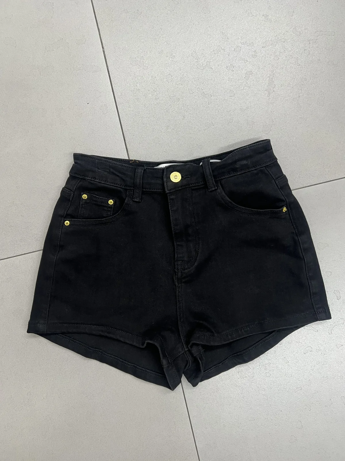Black denim shorts front sample for custom manufacturing