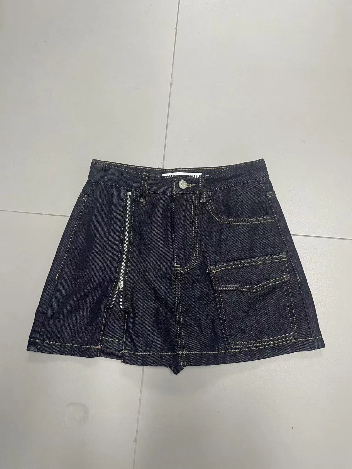 Indigo denim skirt front sample for OEM and private label production